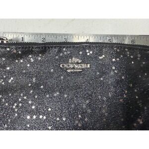 Coach Small Wristlet Black Leather Silver Glitter Star Zip Pouch Bag 24474